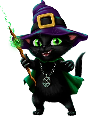 Magical Black Cat Wizard PNG Image