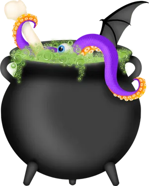 Magical Cauldronwith Tentaclesand Bone PNG Image