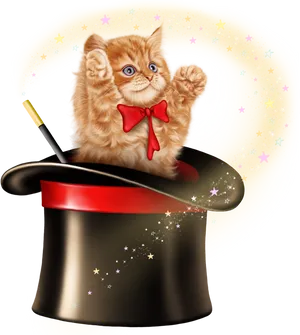 Magical Kitten Emerging From Hat PNG Image