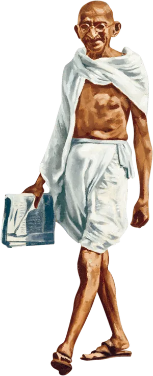 Mahatma Gandhi Walkingwith Book PNG Image