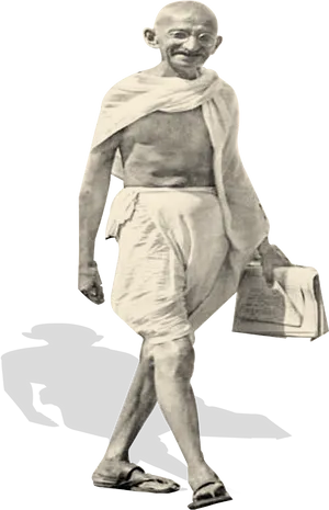 Mahatma Gandhi Walkingwith Book PNG Image