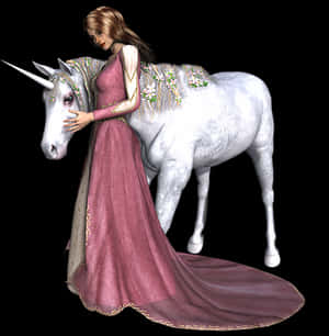 Maiden_with_ White_ Unicorn PNG image with transparent background