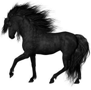 Majestic Black Horse Galloping PNG Image