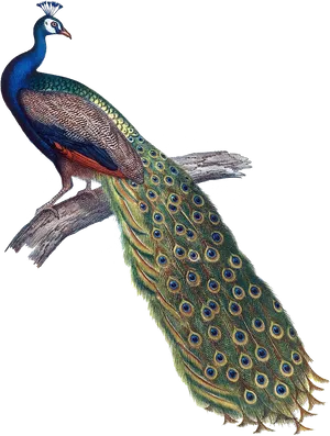 Majestic Peacockon Branch PNG Image