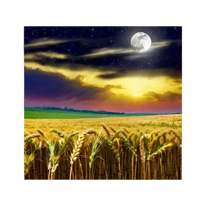 Majestic Wheat Field Full Moon Png Lrx PNG Image