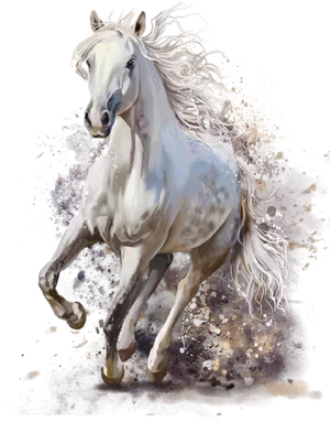 Majestic White Horse Galloping PNG Image