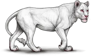 Majestic White Lioness Walking PNG Image