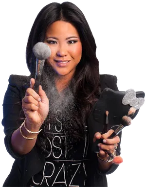 Makeup Artist Displaying Brushes PNG Image