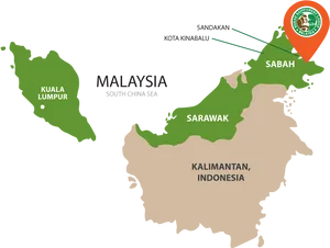 Malaysia Map Highlighting Sabah PNG Image