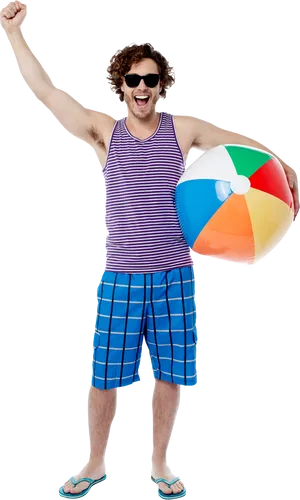 Man Celebrating With Beach Ball PNG Image