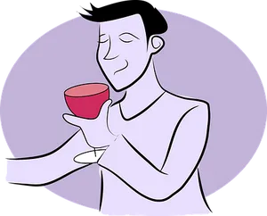 Man Enjoying Wine Cartoon PNG Image