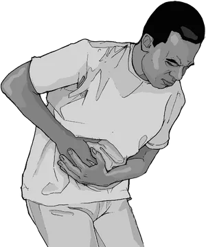 Man Experiencing Abdominal Pain PNG Image