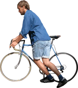 Man Mounting Bicycle Black Background PNG Image