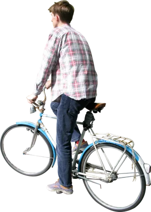 Man Mounting Vintage Bicycle PNG Image