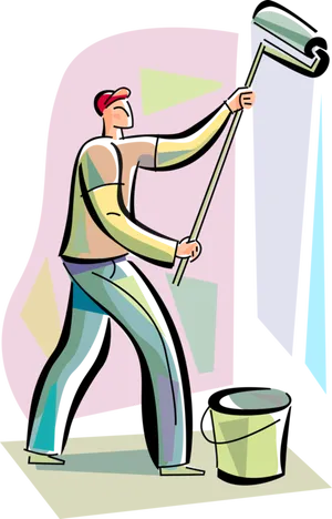 Man Painting Wall Vector Illustration PNG Image