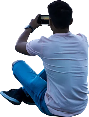 Man Sitting Using Smartphone PNG Image