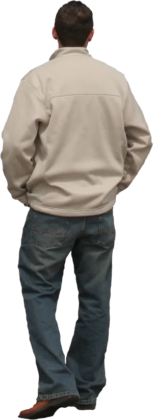 Man Standing Backward Casual Attire PNG Image