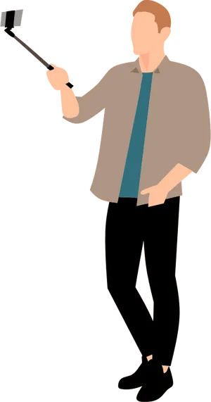 Man Taking Selfie With Phone On Stick PNG Image