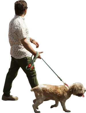 Man Walking Dog Black Background PNG Image