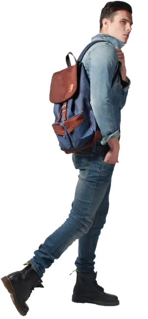 Man Walking With Backpack PNG Image