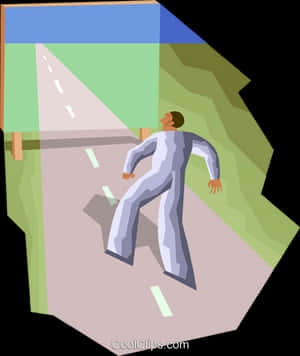 Man Walkingon Road Illustration PNG image with transparent background