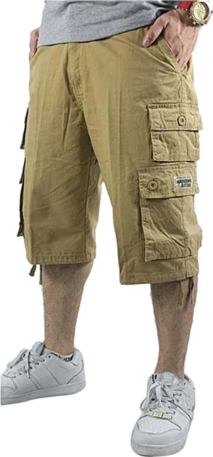 Man Wearing Cargo Shorts PNG Image