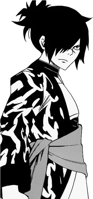 Manga_ Character_ Black_and_ White PNG Image