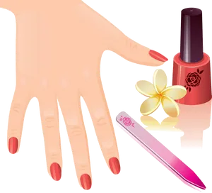 Manicure Toolsand Polished Hand Illustration PNG Image