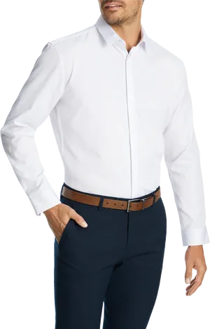 Manin Formal Attire White Shirt Navy Pants PNG Image