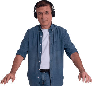 Manin Headphonesand Denim Shirt PNG image with transparent background