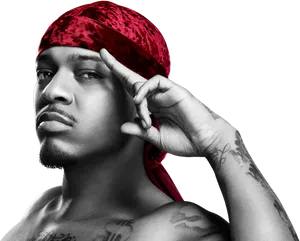 Manin Red Durag Portrait PNG Image