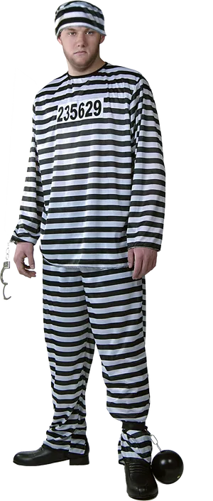 Manin Striped Prison Uniformwith Balland Chain PNG Image