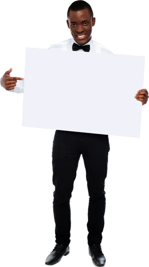 Manin Suit Holding Blank Sign PNG Image