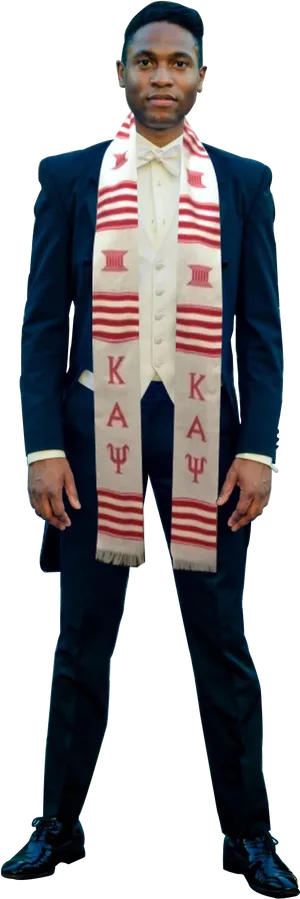 Manin Suitwith Fraternity Scarf PNG Image