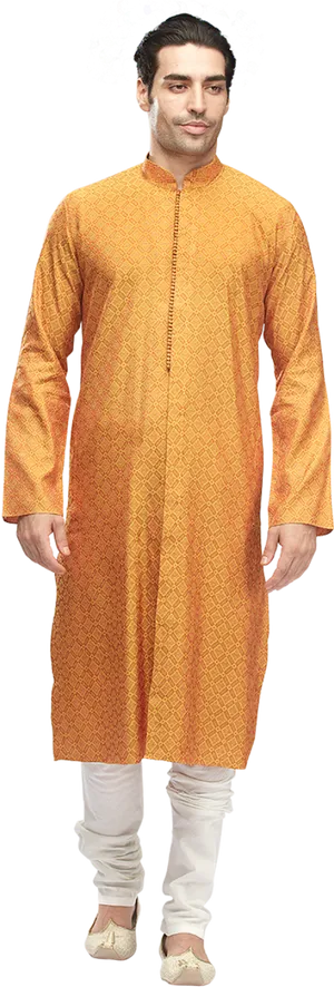 Manin Traditional Orange Kurta PNG Image