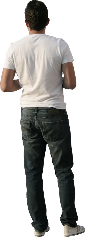 Manin White Shirtand Jeans Back View PNG Image