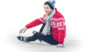 Manin Winter Clothes Sitting Invisible Chair PNG Image