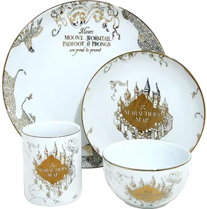 Marauders Map Themed Dinnerware Set PNG Image