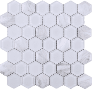Hexagon White Carrara & White Glass Mosaic Tile- Multile - 3d Hexagon Mosaic, HD Png Download PNG image with transparent background