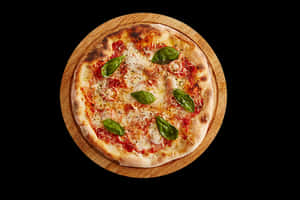 Margherita Pizzaon Wooden Board PNG with transparent background