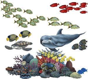 Coral Reef Tropical Fish Mural Wall Decal Sticker Combo - Coral Reef Sticker, HD Png Download PNG with transparent background