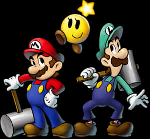 Marioand Luigiwith Star PNG image with transparent background