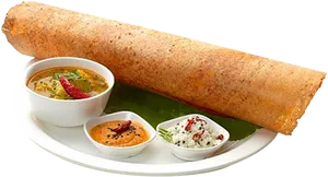 Masala Dosawith Chutneys PNG Image