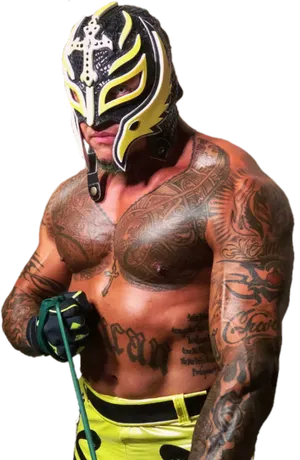 Masked Wrestlerwith Tattoos PNG Image