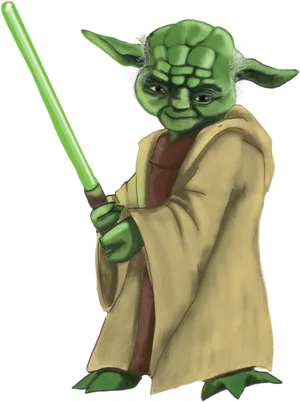 Master Yoda With Lightsaber PNG Image