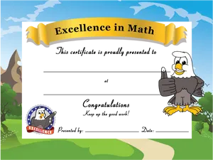 Math Excellence Certificate Template Eagle Mascot PNG Image