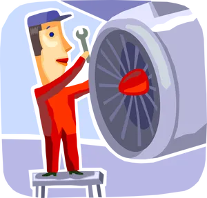 Mechanic Workingon Aircraft Wheel.png PNG Image