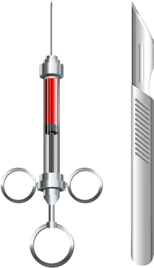 Medical Syringeand Scalpel Graphic PNG Image