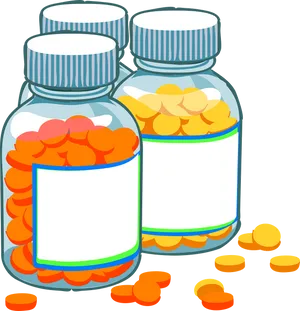 Medication Bottles Cartoon Illustration PNG Image
