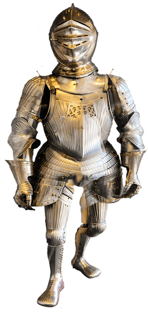 Medieval Knight Full Armor Standing PNG image with transparent background